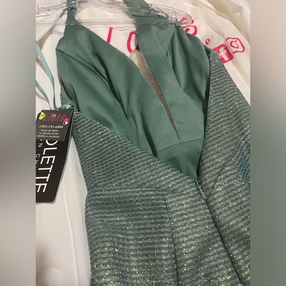 Prom Party Mermaid Halter Dress Size 4 Shimmery Green Blue Teal - Picture 4 of 6